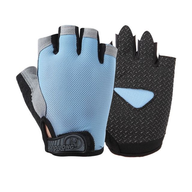 Summer Men Women Fitness Gloves Gym Weight Lifting Cycling Yoga Training Thin Breathable Antiskid Half Finger Gloves, Size:S(Light Blue)
