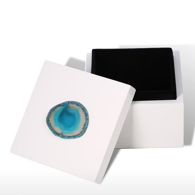Square Jewel Box (Blue Agate-Small Size) Agate Decoration