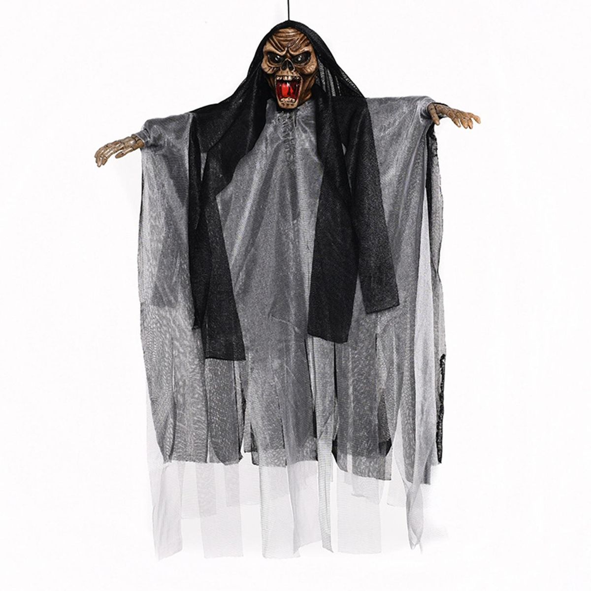 20 Inch Halloween Ghost Hanging Decoration Voice Control & Touch Control Scary Creepy Flying Ghost with Red LED Light Ornament Halloween Gift for Indoor Outdoor Halloween Party Festivals Decor