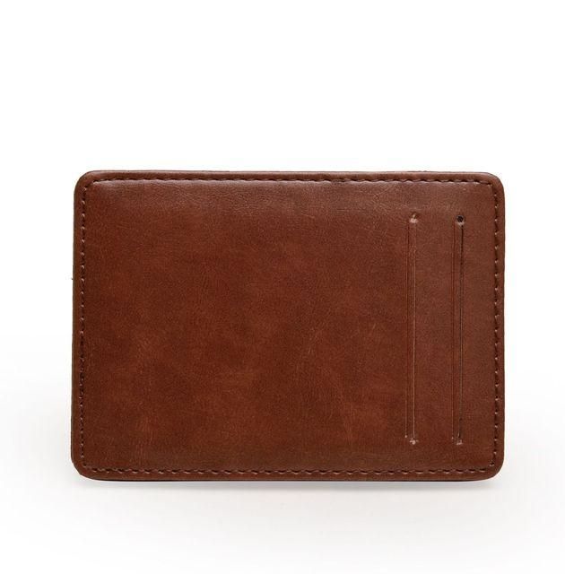 Cartera magica Vertical para hombre nueva delgada pequena de cuero PU con cinta elastica monedero Mini tarjetero solido de identificacion funda para tarjetas de credito-Brown