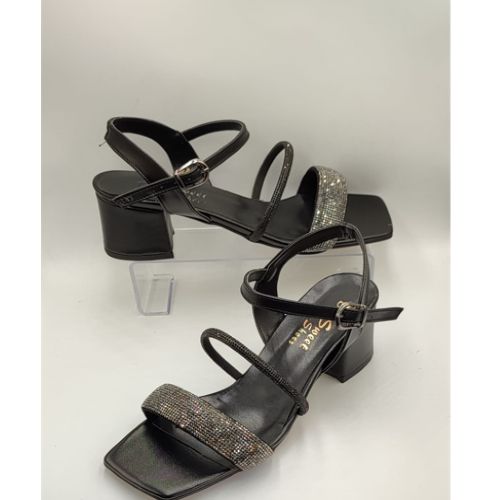 Ladies Glittering Open Toe Sandal- Black
