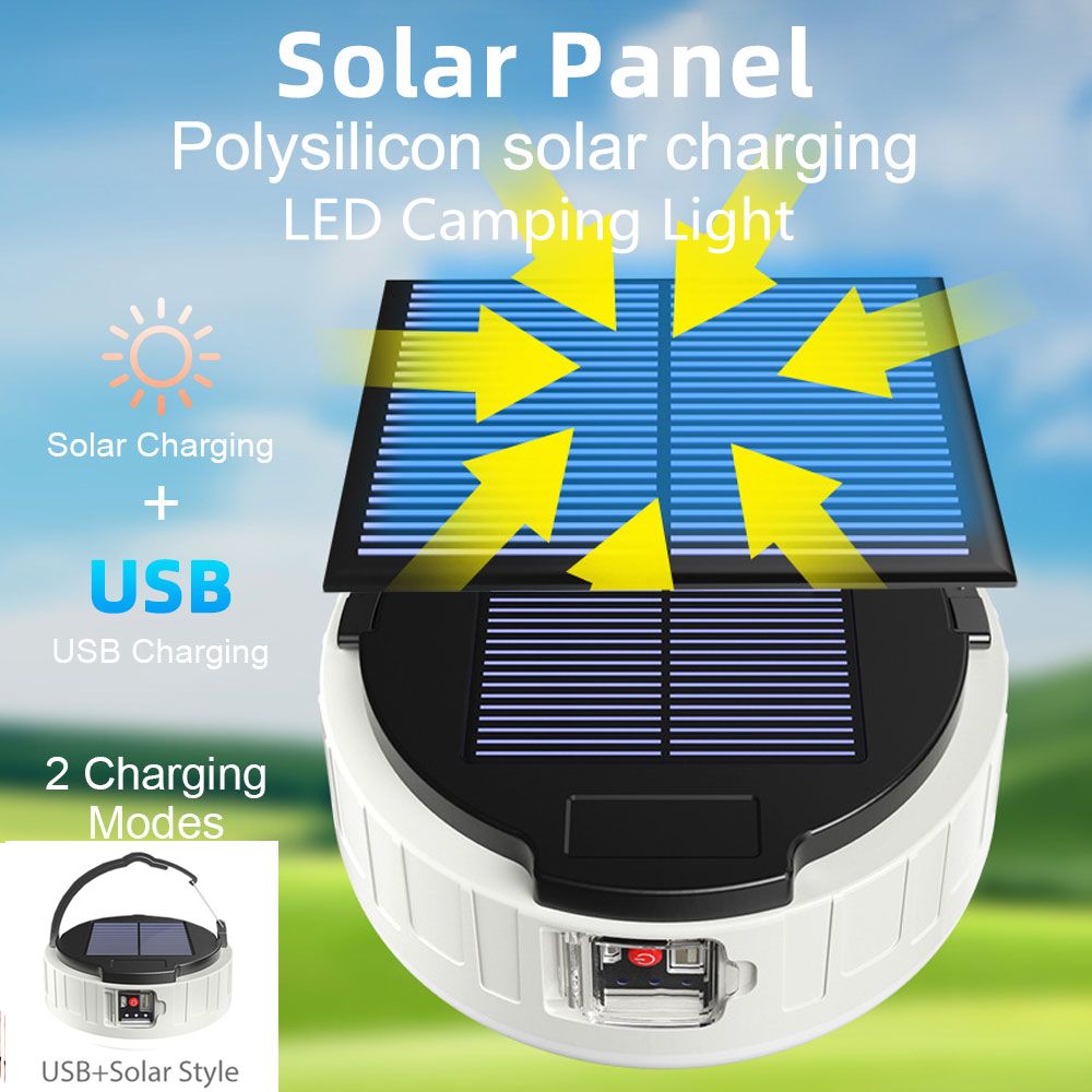 Solar USB Charging Portable Hook Strong LED Camping Light Lanterns 3 Gears Dimming Emergency Power