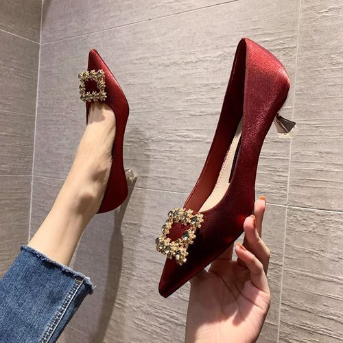 French Sexy Pointed Office Ladies Heels -Red