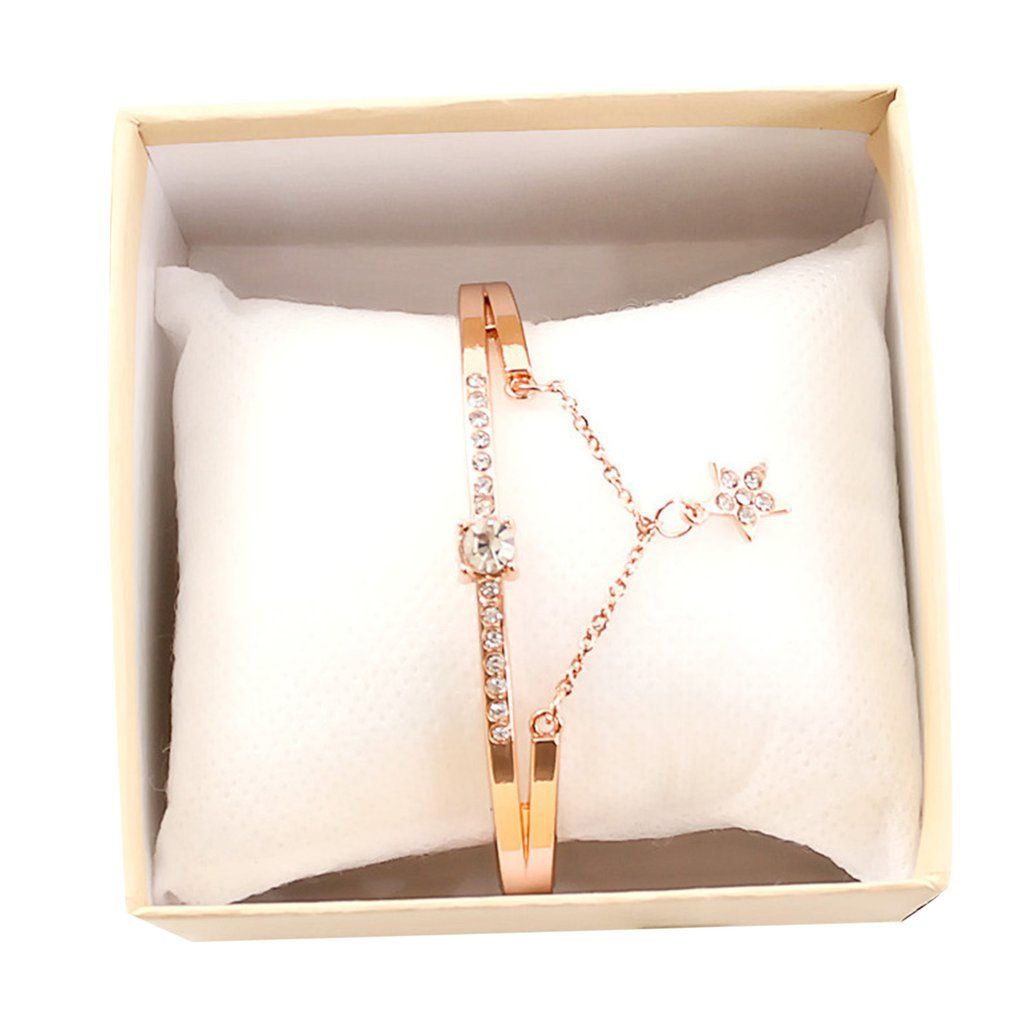 Female Romantic Starry Sky Wristwatch Bracelet Leather Rhinestone Designer-rose Gold