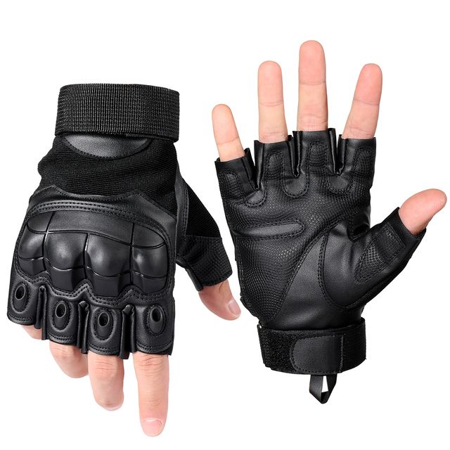 Touch Screen Tactical Gloves PU Leather Army Military Combat Airsoft Sports Cycling Paintball Hunting Full Finger Glove Men(#P10 Fingerless Black)