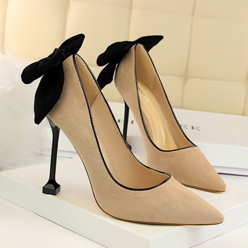 Women's Bowknot Heels Wedding Court Dress Party Shoes Brown