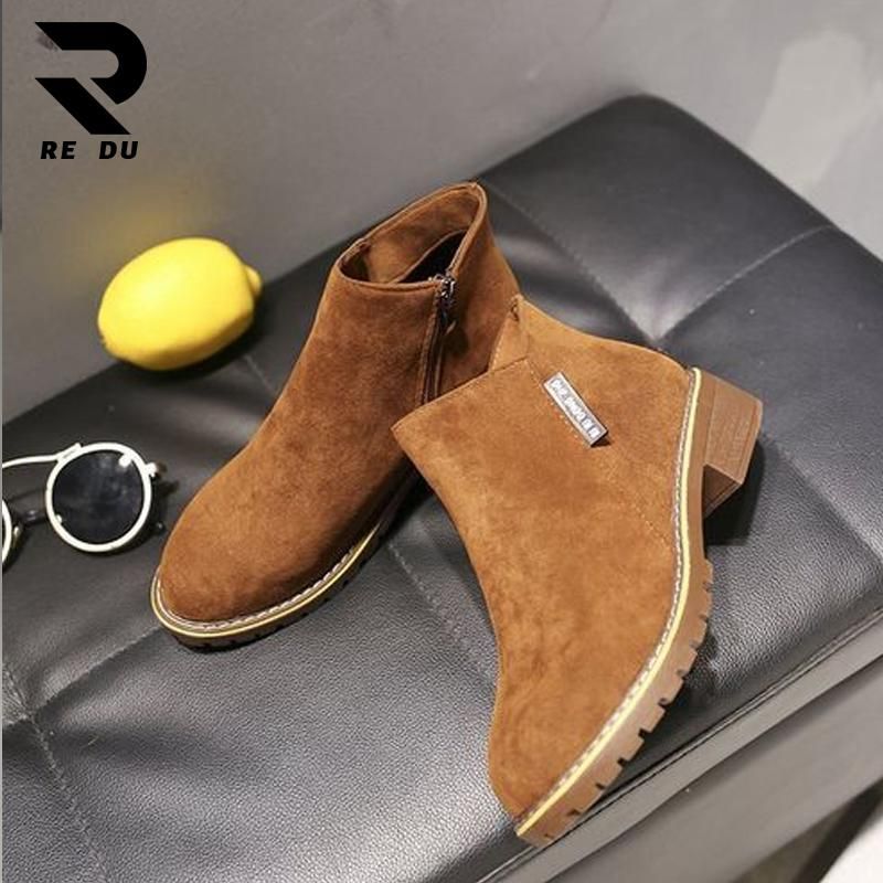 Women's Ankle Boots Low Heel Casual Short Booties-Brown