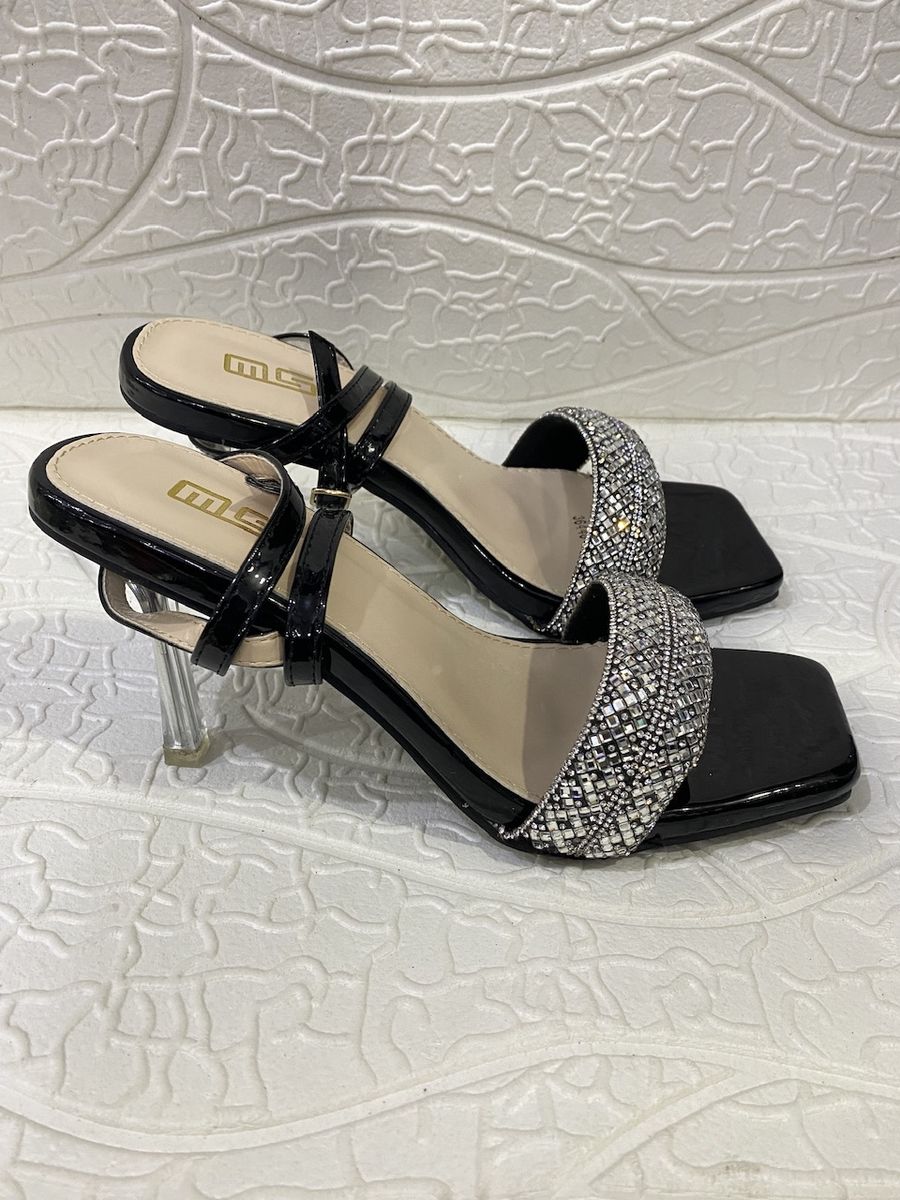 Classy Rhinestone Sandal Mid Heels