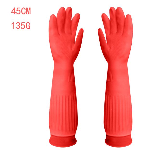 1Pair Lengthen Dishwashing Cleaning Gloves  Silicone Rubber Dish Washing Glove For Household Scrubber Kitchen Clean Tool(#45CM Red)