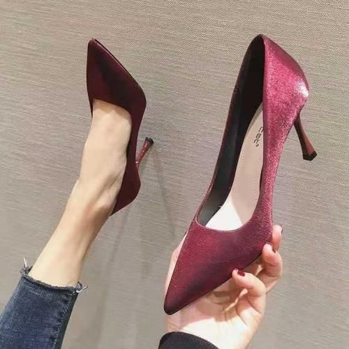 Ladies Classic Simple Pointed Comfortable High Heels-Wine Red