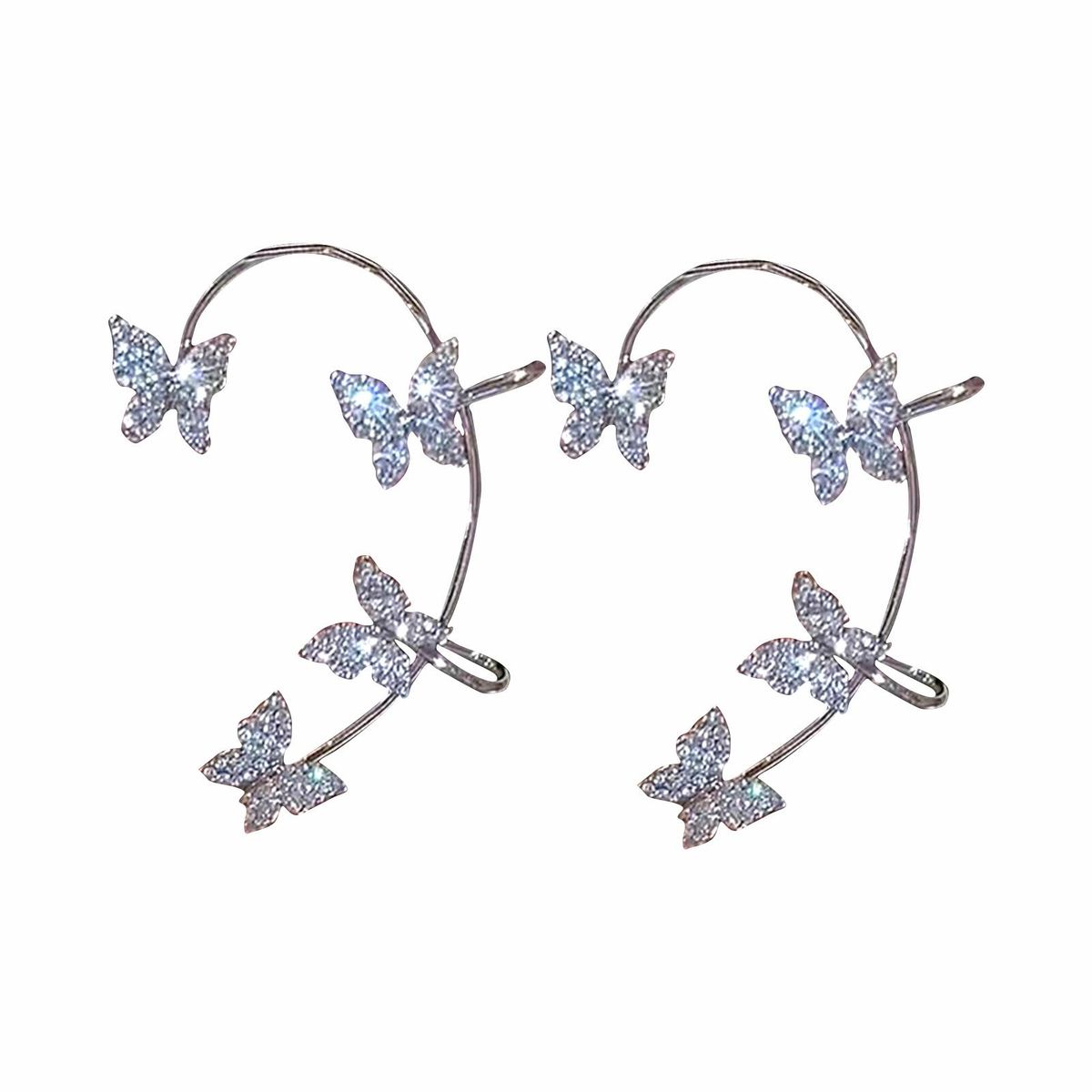 1 Pair Clip Earrings Butterfly Rhinestone Jewelry-Silver
