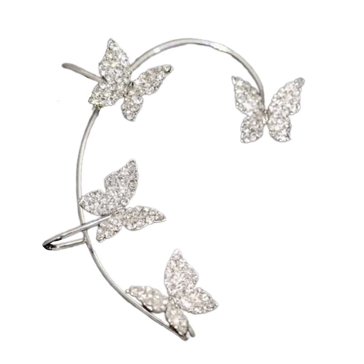 1Pc Clip Earring Butterfly Rhinestone Jewelry-Silver
