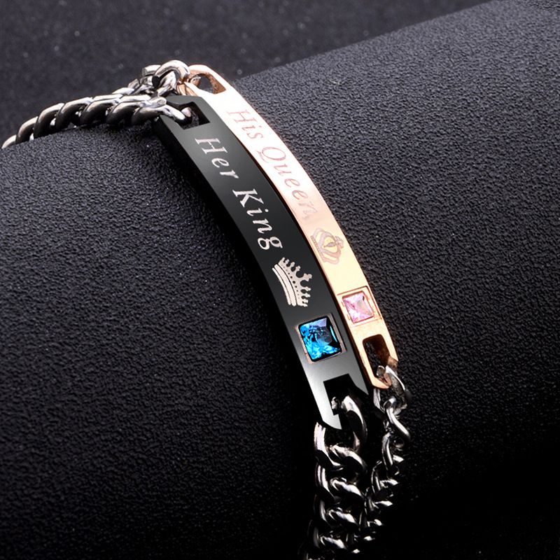 2pcs His Queen Her King Couple Hand Bracelets Wrist Chain