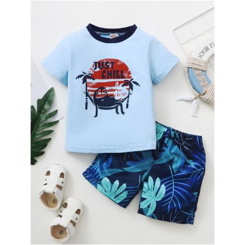 2 Pieces Kid Boy Sloth Just Chill Set Top With Shorts
