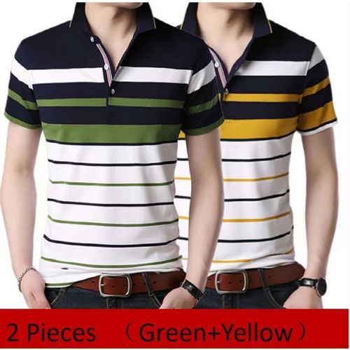 2 Pieces (Green+Yellow)=6599 Men's T-shirt M-5XL Large Size Shirt Clothes POLO