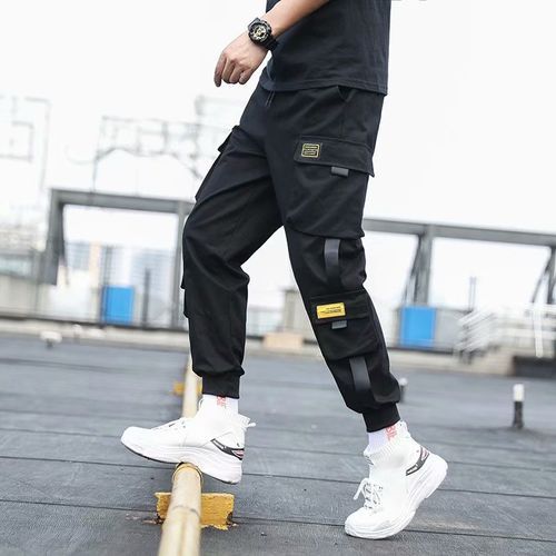 Men Black Pocket Casual Pants Cargo Pants Harem Joggers