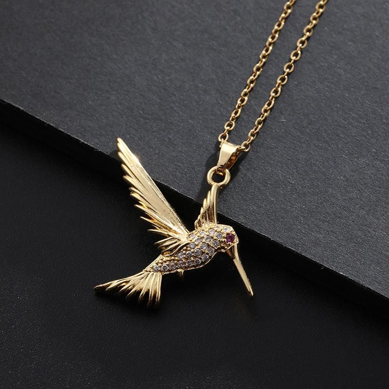 Cute Bird Necklace Pendant Microinlaid Zircon Gold Plated Clavicle Chain