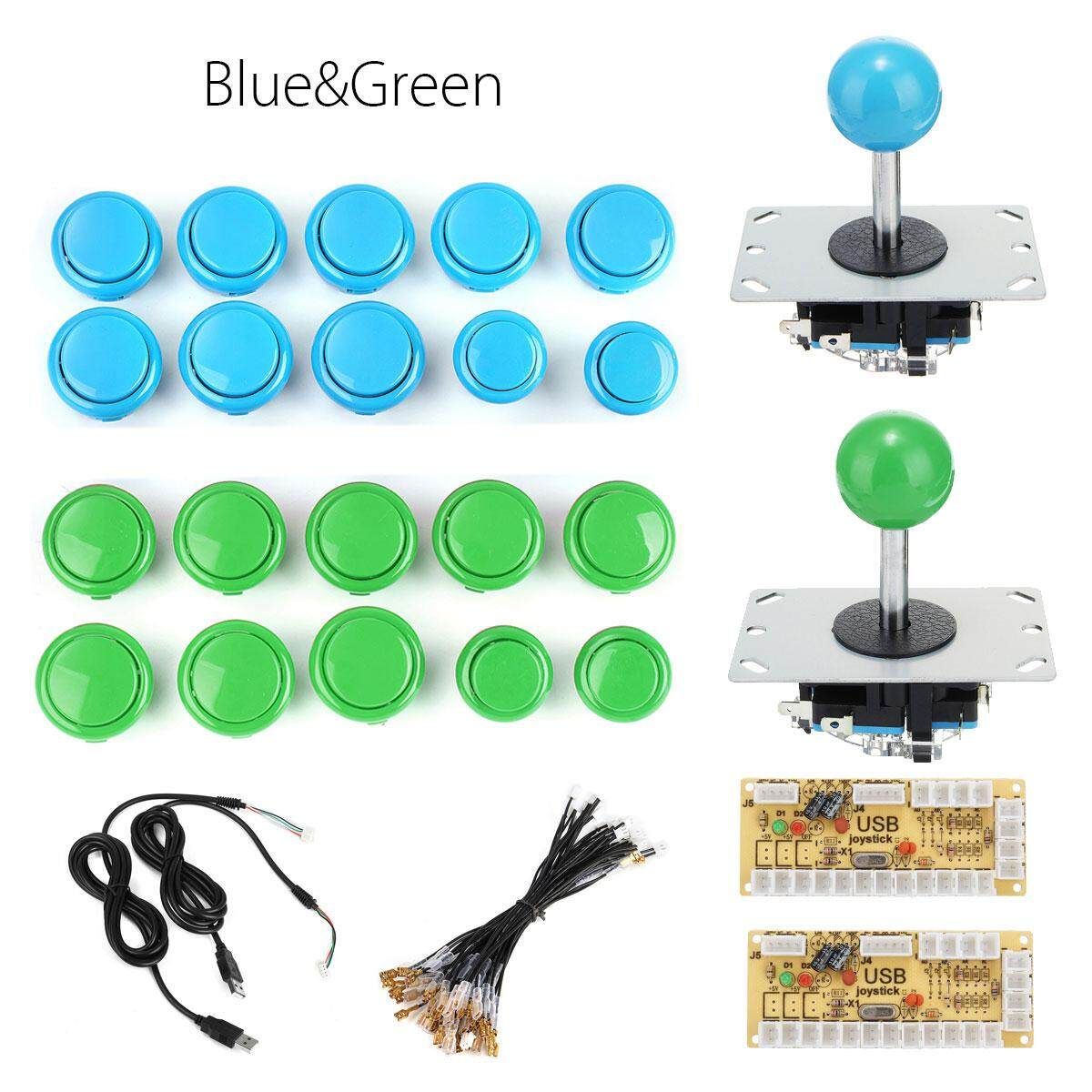 2 Player Arcade Kit USB Encoder To PC Joystick 20 Buttons For MAME Controller Blue Green