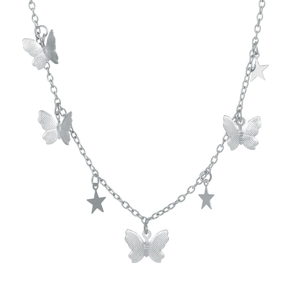 Personality Creative Diamond Butterfly Pendant Moon Multilayer Necklace Ladies