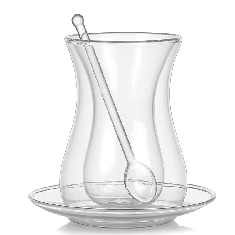 Coffee Cup Set With Saucer And Glass Spoon Heat