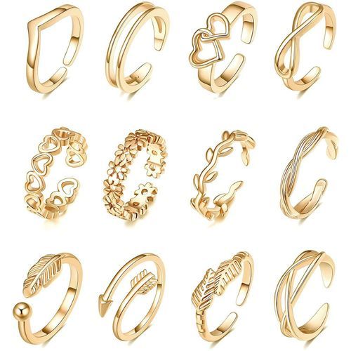 12pcs/set Summer Fashion Foot Leg Beach Geometric Open Barefoot Finger Rings Cute Arrow Heart Feather Toe Rings Women Jewelry