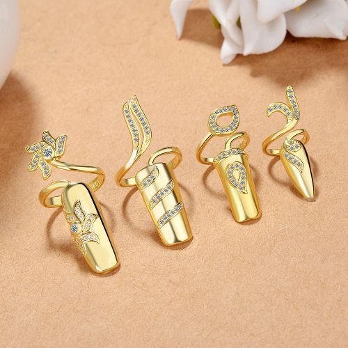 Creative Opening Nail Ring Women's All-match Diamond Nail Set Jewelry Gold