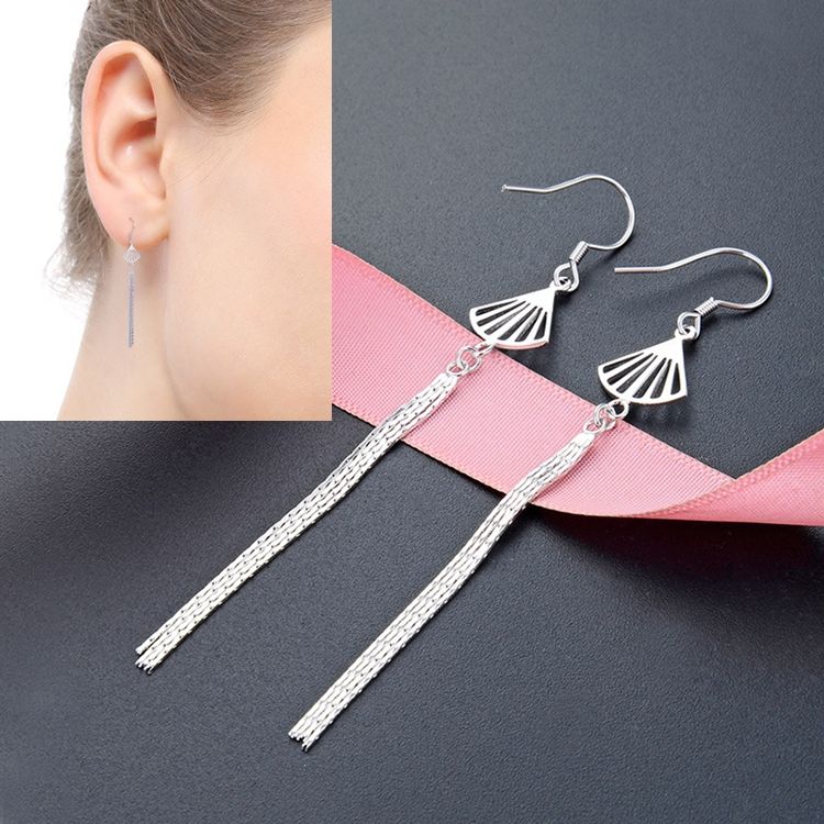 S925 Sterling Silver Ear Hook Long Scallop Tassel Earring