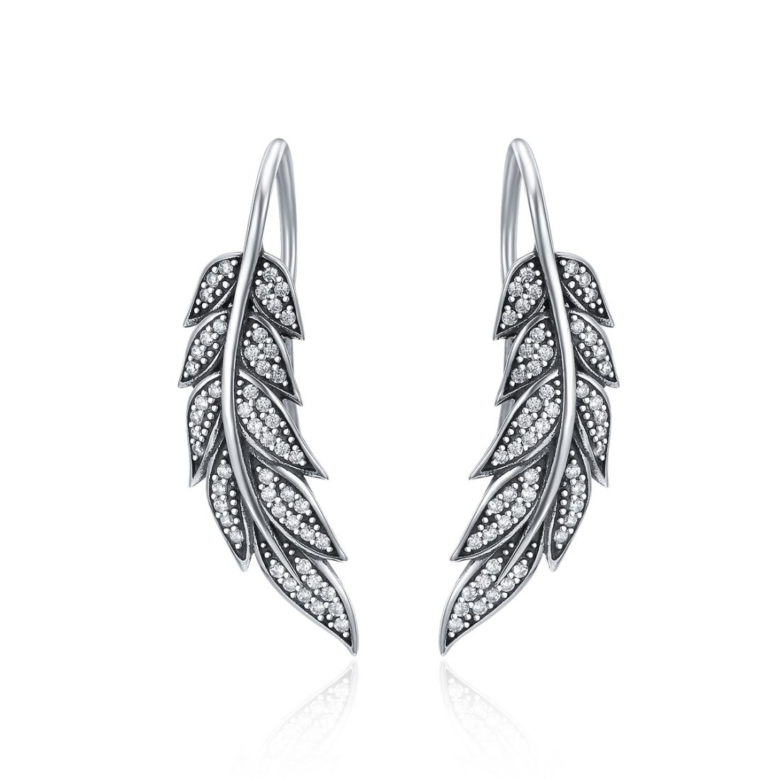 Diamond Leaf Silver Earrings