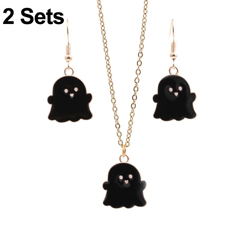 2 Sets Halloween Jewelry Alloy Ghost Earrings Necklace