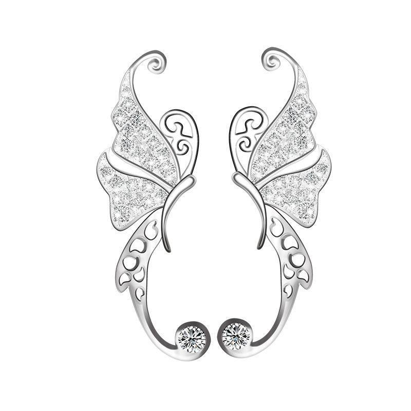 Butterfly earrings s925 sterling silver earrings with ethnic style hollowed out platinum plated diamond earring hooks