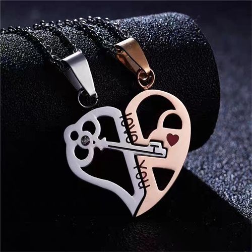 1 Pair Of Romantic Couples Necklace Fashion Puzzle Heart Key Pendant Necklace