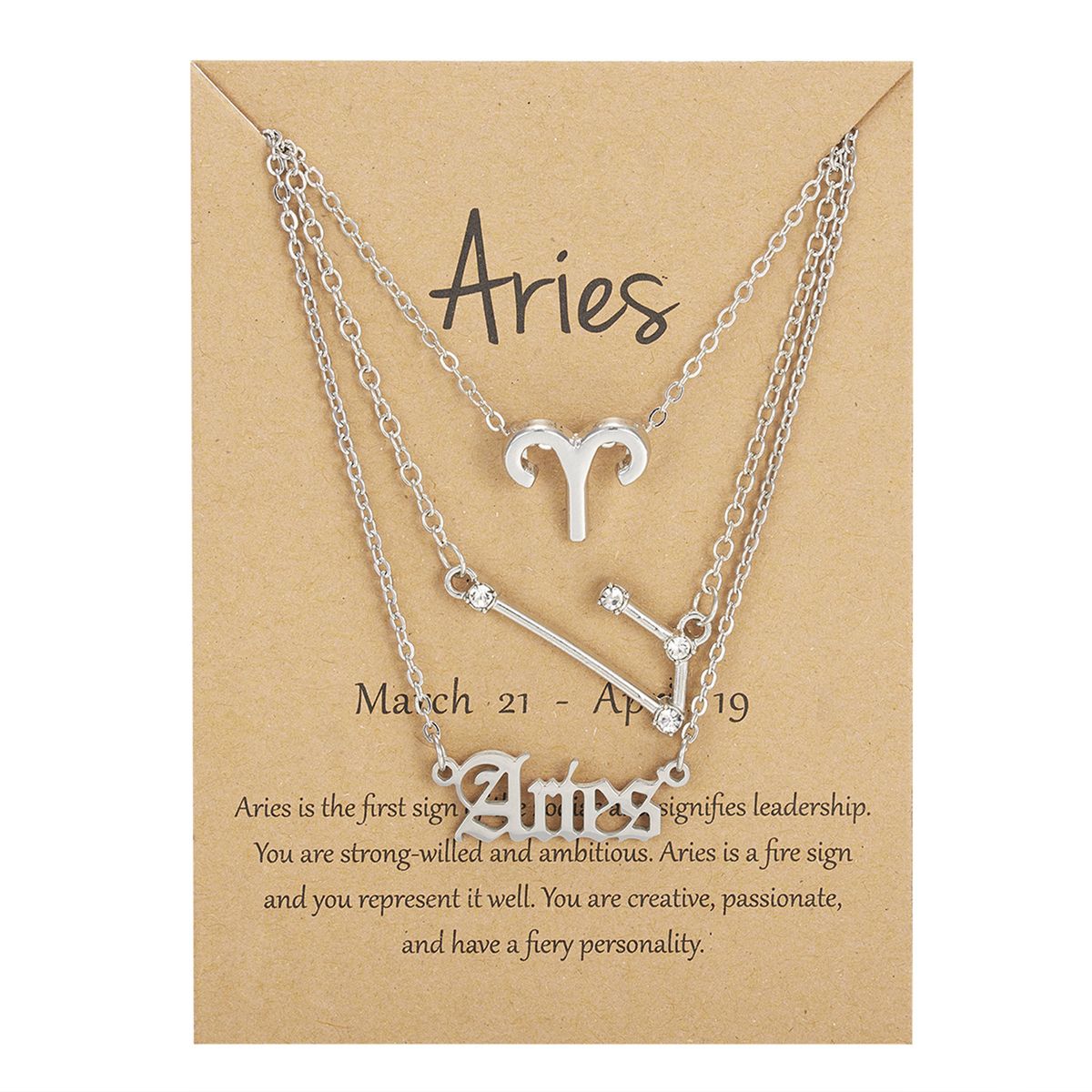 Zodiac Symbol Starry Sky Pendant Necklace Silver Aries
