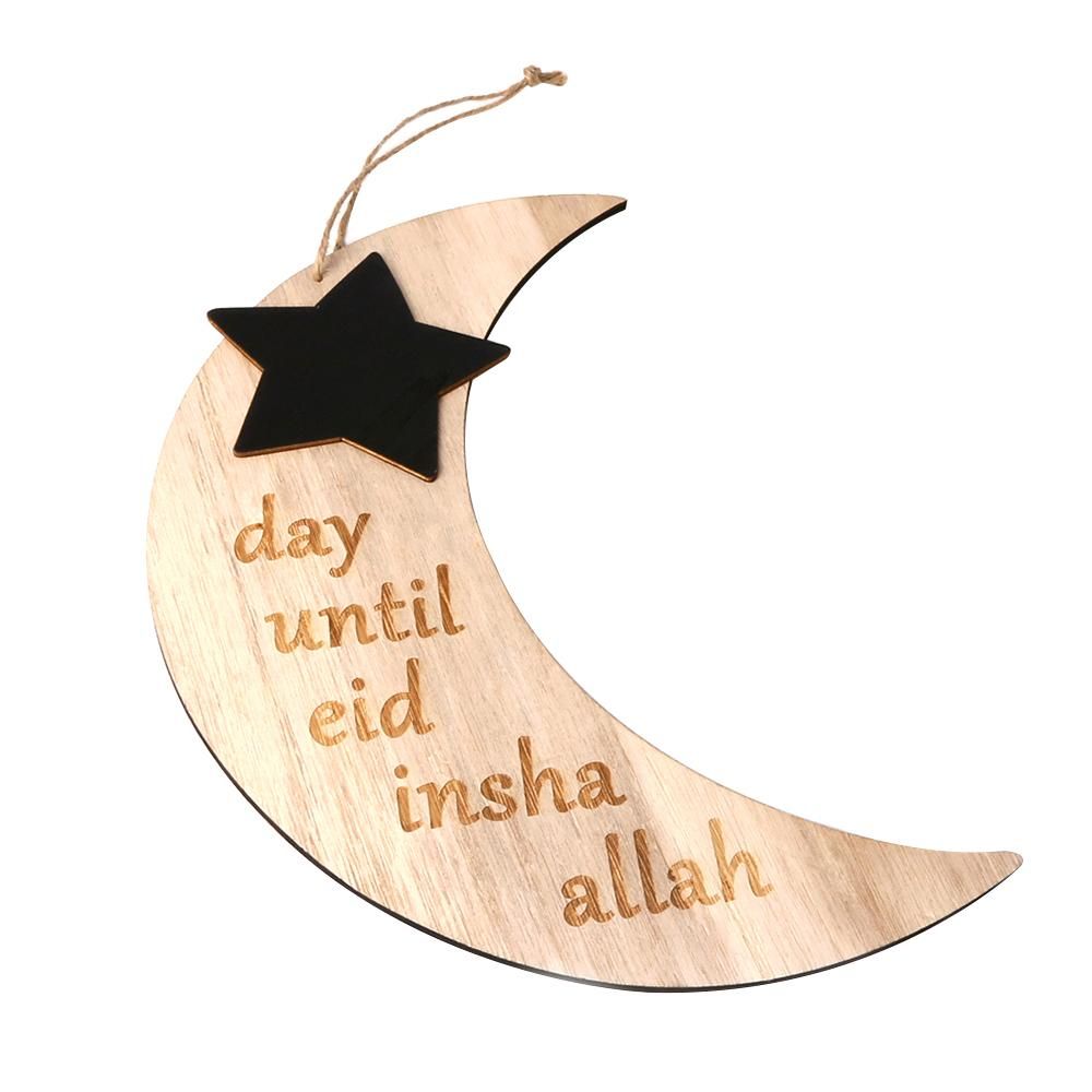 Ramadan Crescent Pattern Decorations DIY Wooden Eid Mubarak Countdown Board Hanging Pendants with Rope Festival Home Decoration