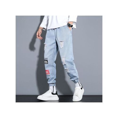 Korean Style Casual Print Loose-Fitting Trousers-Light Blue