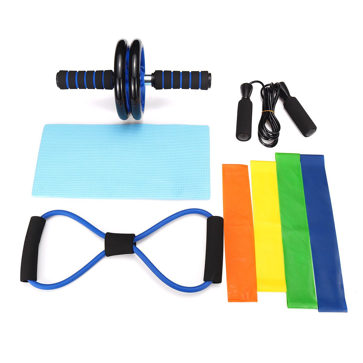 8Pcs Roller Wheel Gym Fitness Resistance Band Jump Rope Exercise Kit Yoga Exercise Training Rope 8 Word Rally