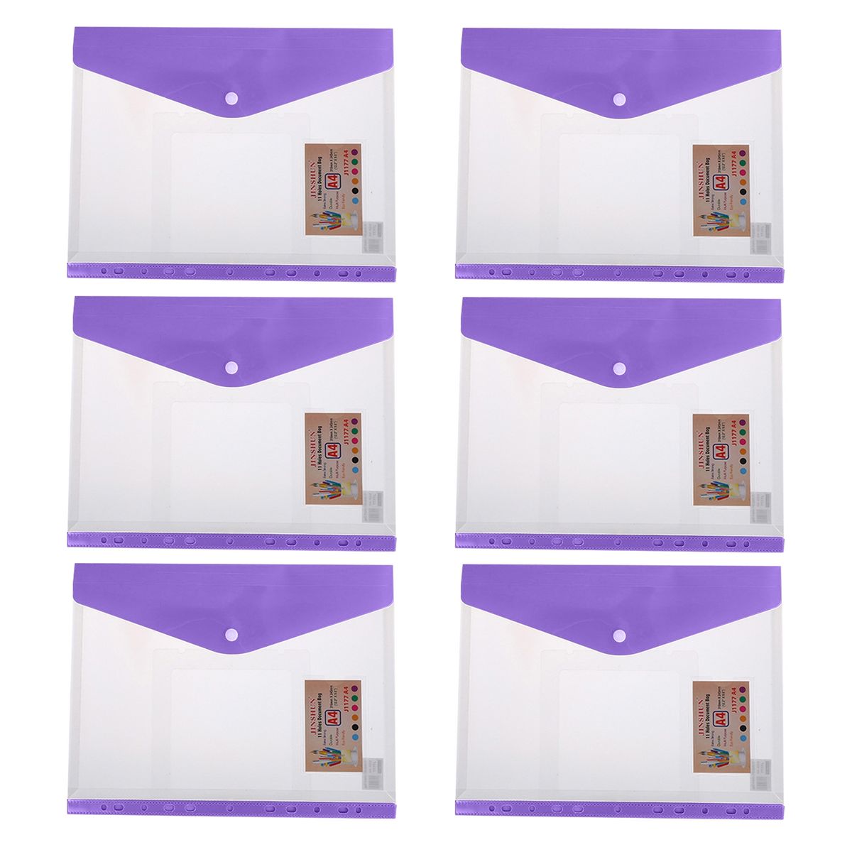 6Pcs Binder Pocket Water-resistant A4 File Bag Purple