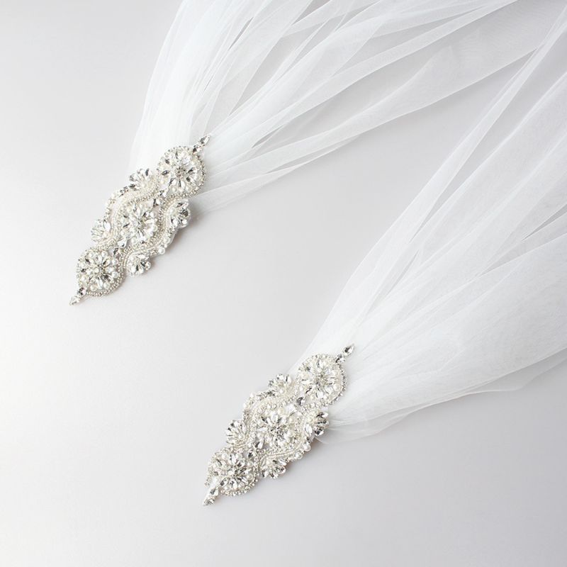Women Tulle Cathedral Floor Length Wedding Capes Shoulder Imitation Crystal