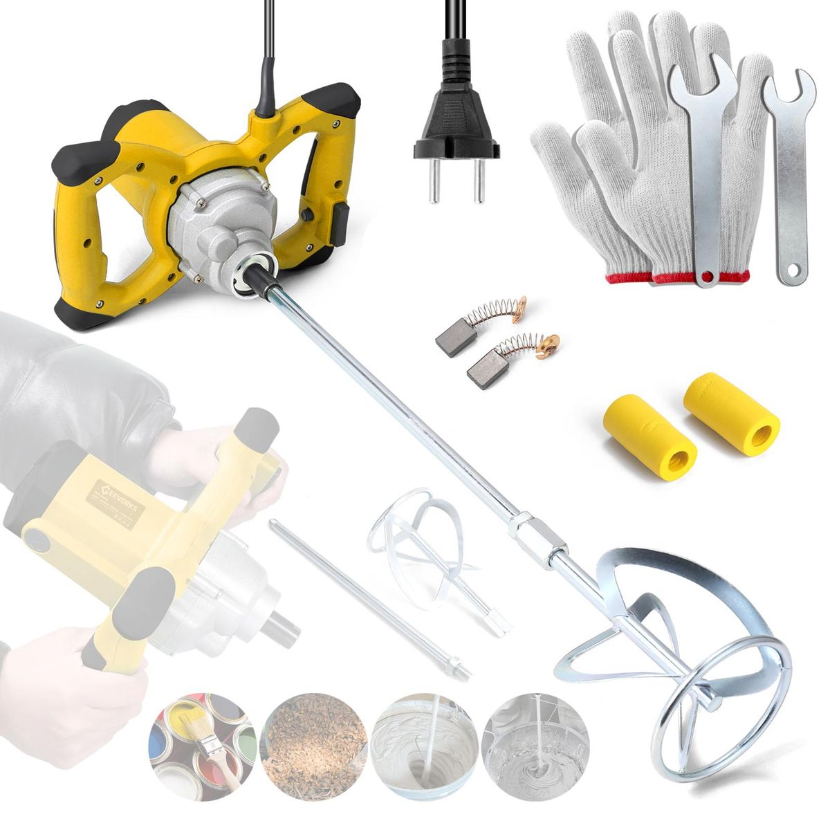 2600W Electric Concrete Mixer Portable Handheld Concrete Cement Mixer 6 Speeds Adjustable Mixing Machine Thinset Mortar Grout Plaster Paint Stirring Tool
