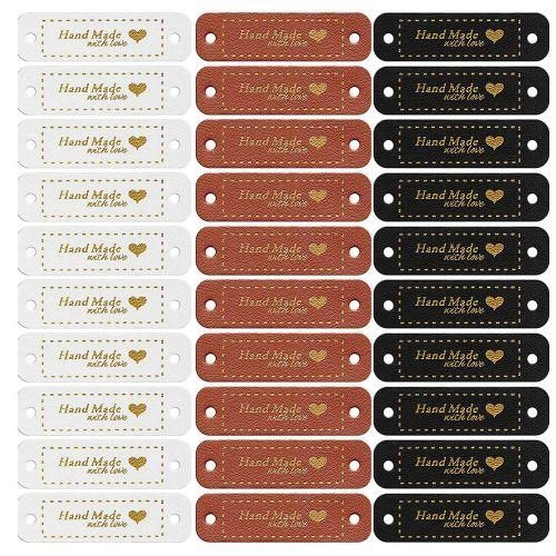 60Pcs Handmade PU Leather Tags Faux Leather Sew