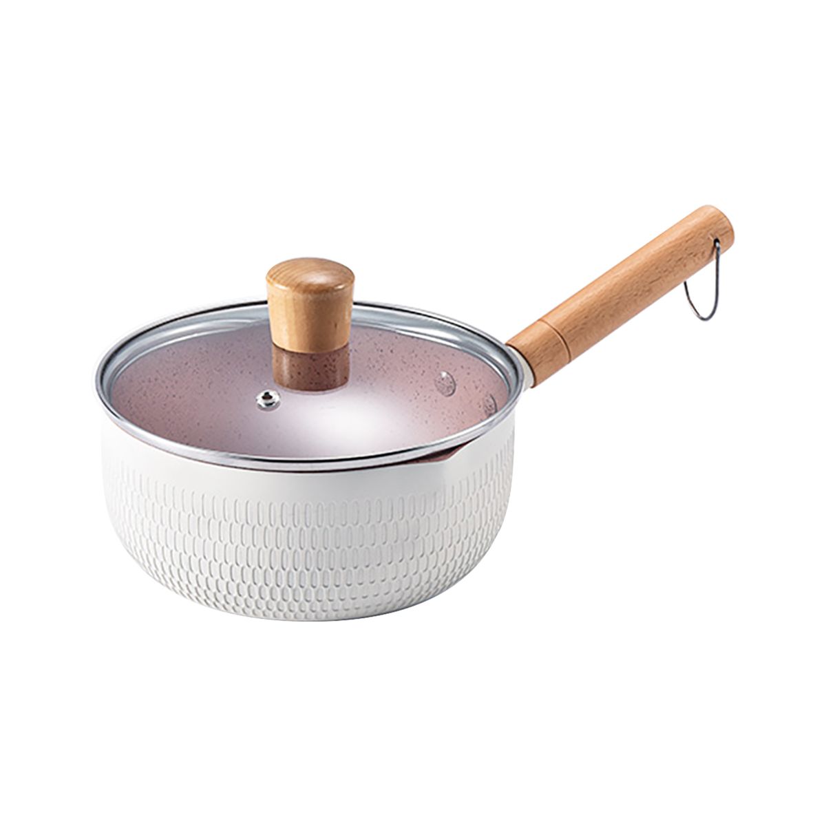 Sauce Pan With Glass Lid Wooden Handle Nonstick Aluminum