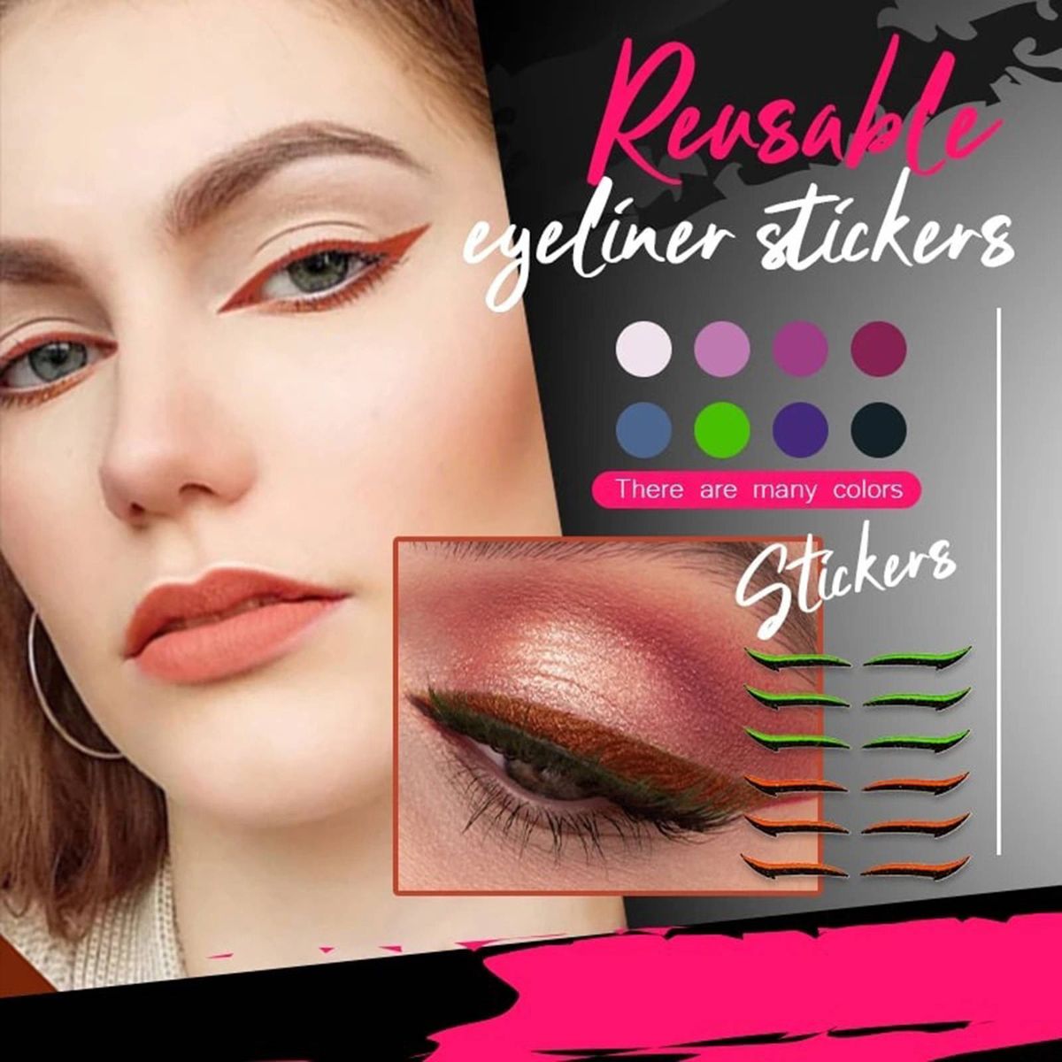 Reusable Eyeliner Template  Smokey Cat 6 Pair Green+Orange