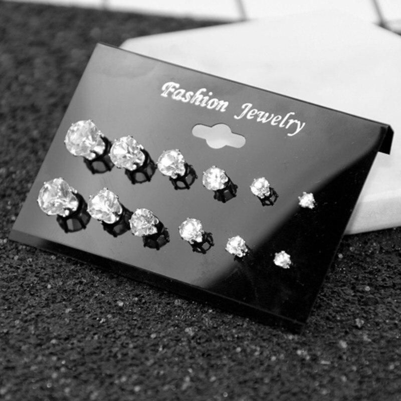 Daily Jewelry Make You Fashionable Simple Temperament Zircon Claw Drill 12 Diamond Studded Earrings Set