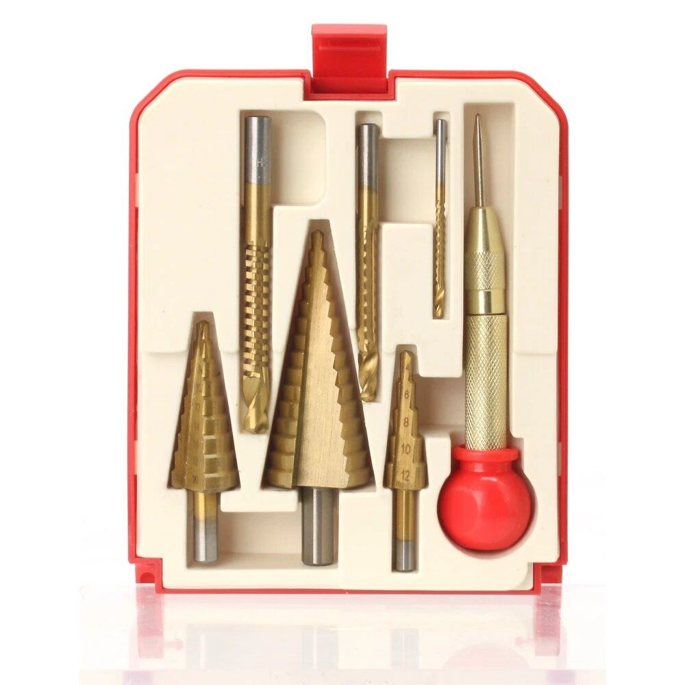 7PCS HSS Step Drill Bit Sets Straight Trough Titanium Coated