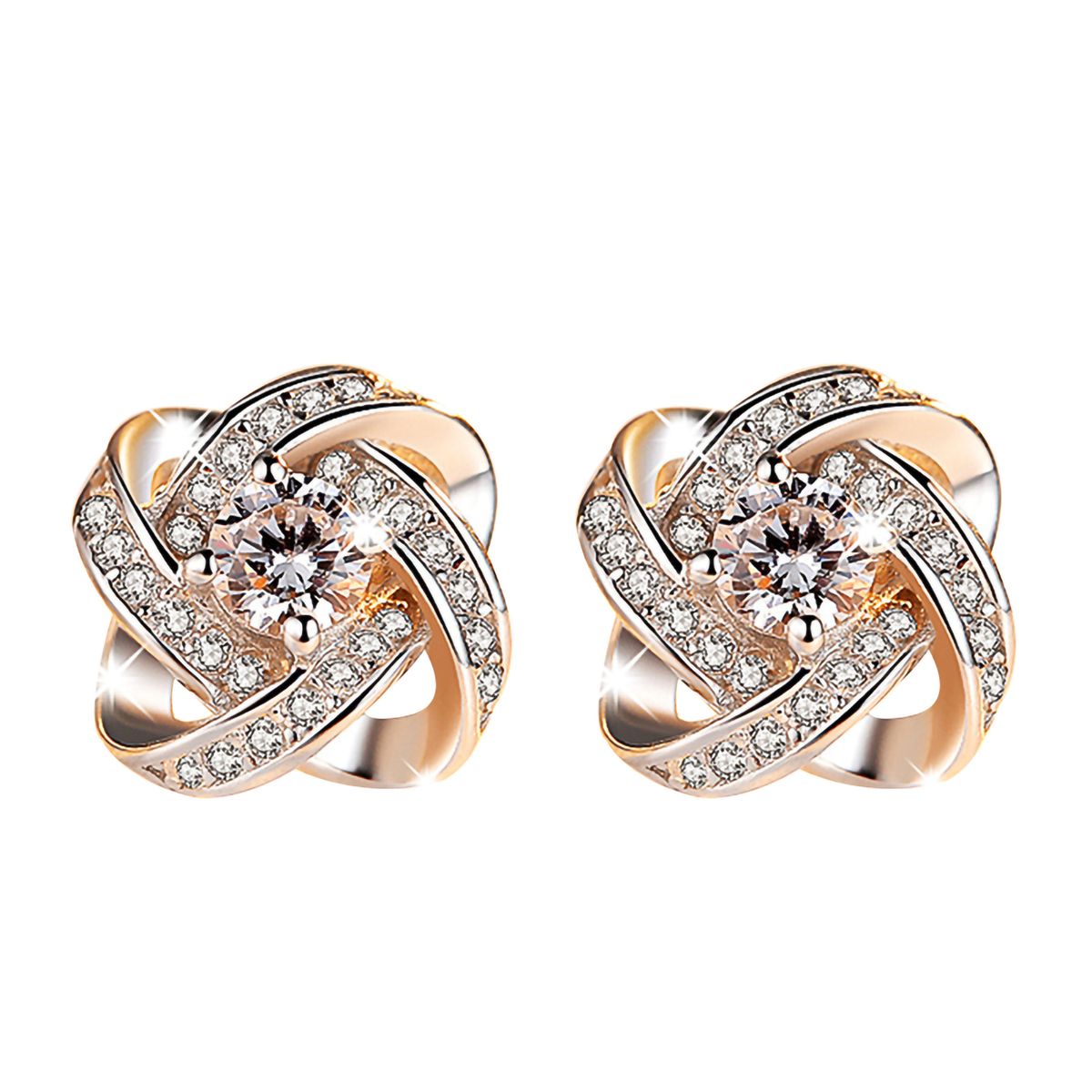 Ear Studs Rhinestone Inlaid Flower Shape Alloy Women Decoration Flower Earrings For Party-White
