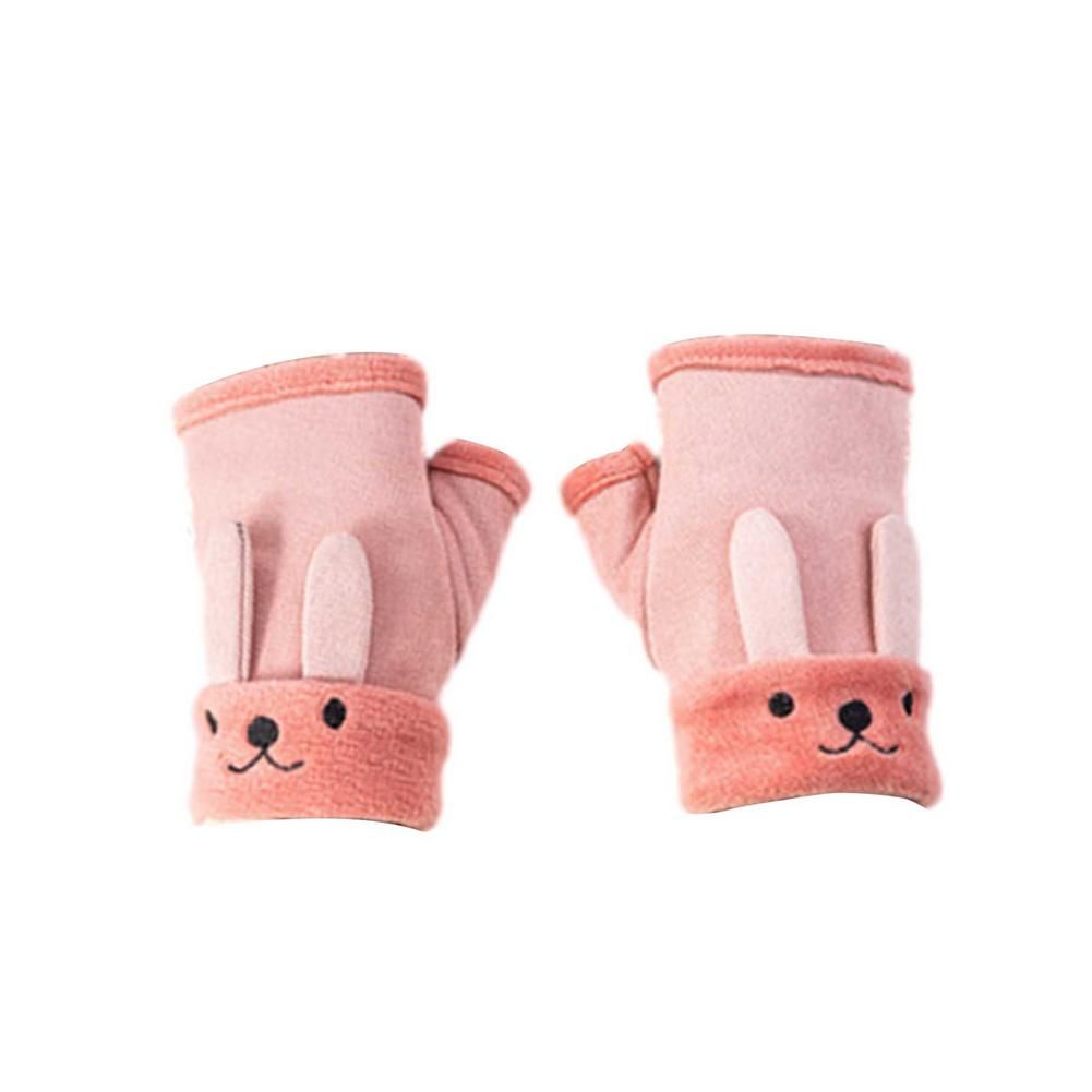 (Pink)1Pair Heating Gloves Rechargeable Half Finger Mitten