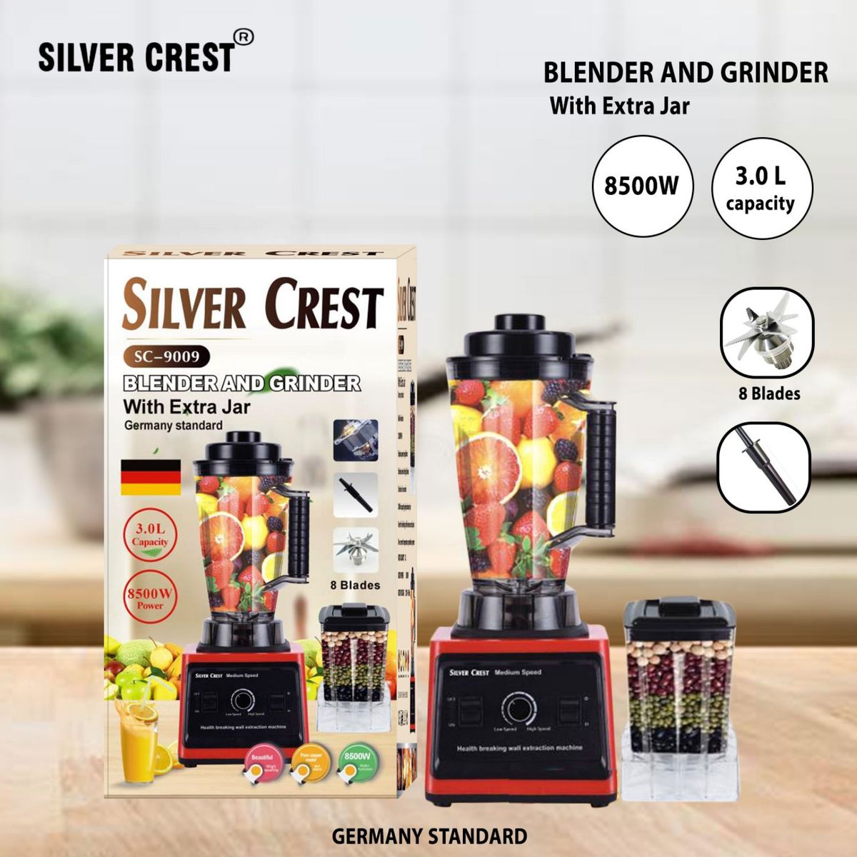 3L Industrial Food Crusher Blender, 2 In 1 JAR