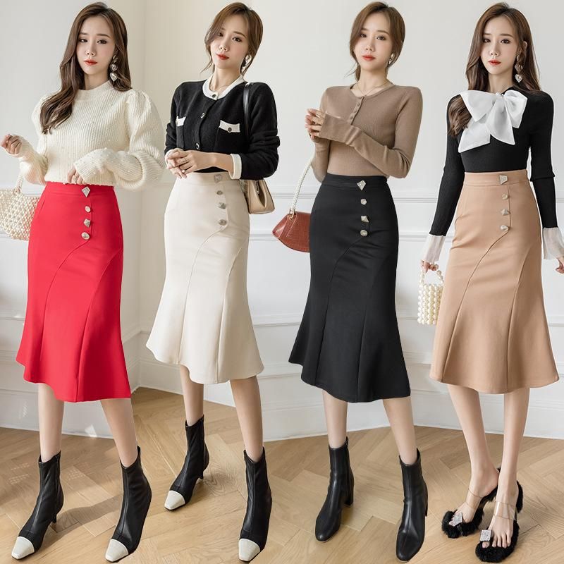 2023 New Shaped Button Sexy Half Skirt One Step Dress Fashion Casual Mid length Professional Wrap