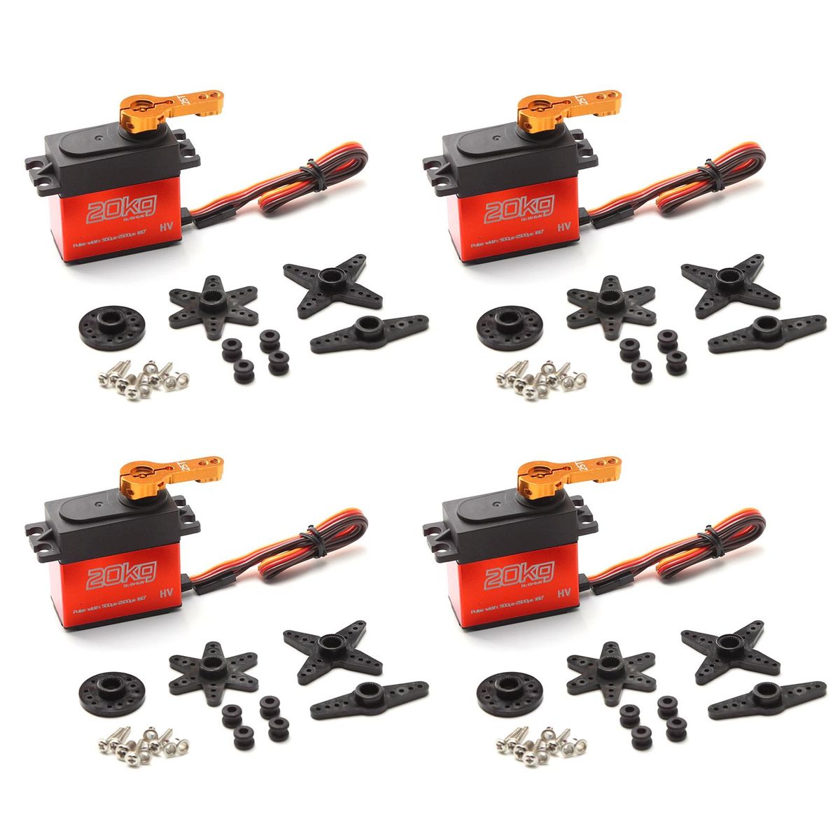 Digital Servo 20kg High Torque 4pcs 180° Stainless Steel Gear Servo for 1/8 1/10 1/12 Scale RC Cars Robot Manipulator with 25T Arm