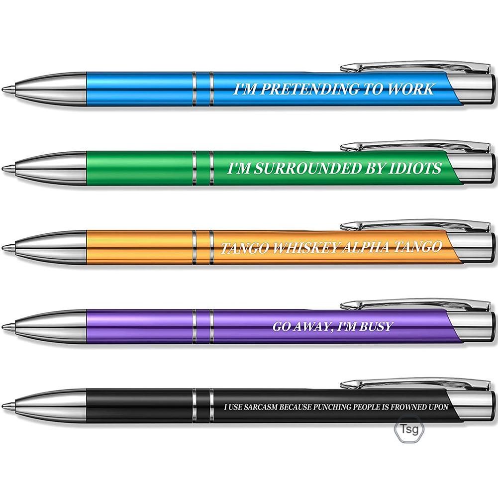 5PCS Funny Pen Set Colored Metal Ballpoint Pen Funny Quotes