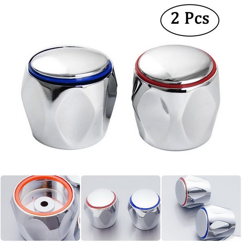 Hot Cold Faucet Tap Handle Knob Universal Replacement Handle Silver Tone Red+Blue 2Pcs/Set Faucet Handle Bathroom Accessories
